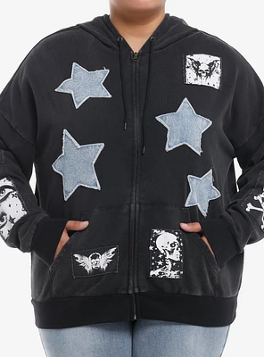 Social Collision Star Skull Patch Girls Hoodie Plus