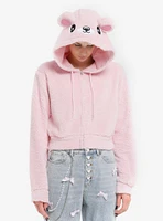 Sweet Society Pink Bear Sherpa Girls Crop Hoodie