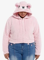 Sweet Society Pink Bear Sherpa Girls Crop Hoodie Plus