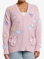 Sweet Society Rainbow Hearts & Star Patch Pastel Pink Girls Cardigan