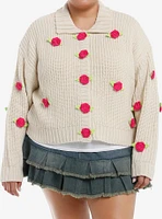 Sweet Society Cream Crochet Rosette Girls Cardigan Plus