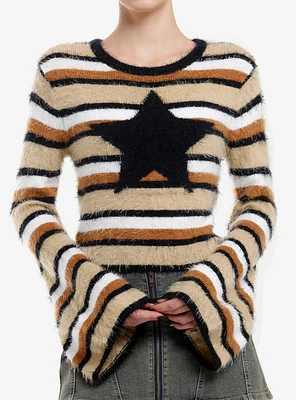 Social Collision Star Stripe Fuzzy Girls Crop Sweater