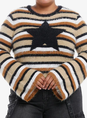 Social Collision Star Stripe Crop Girls Fuzzy Sweater Plus