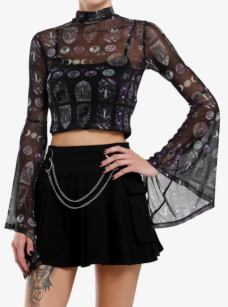 Cosmic Aura Stained Glass Sheer Girls Mock Neck Top