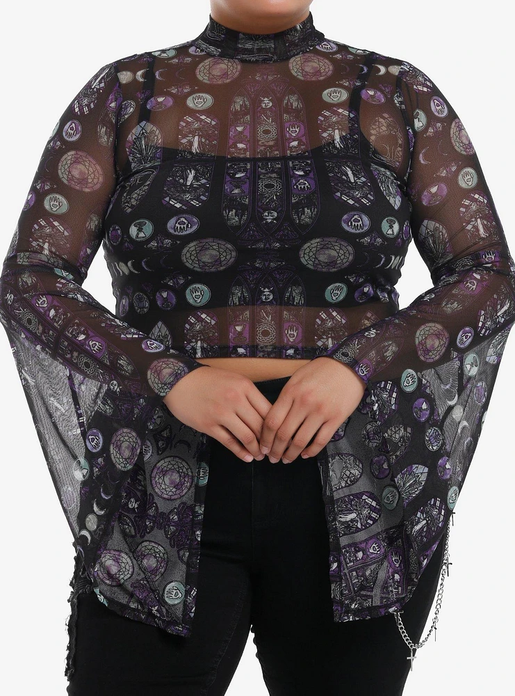 Cosmic Aura Stained Glass Sheer Girls Mock Neck Top Plus