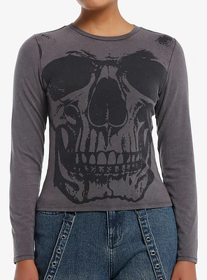 Social Collision Grey Skull Girls Long-Sleeve Top