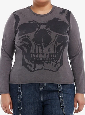 Social Collision Grey Skull Girls Long-Sleeve Top Plus