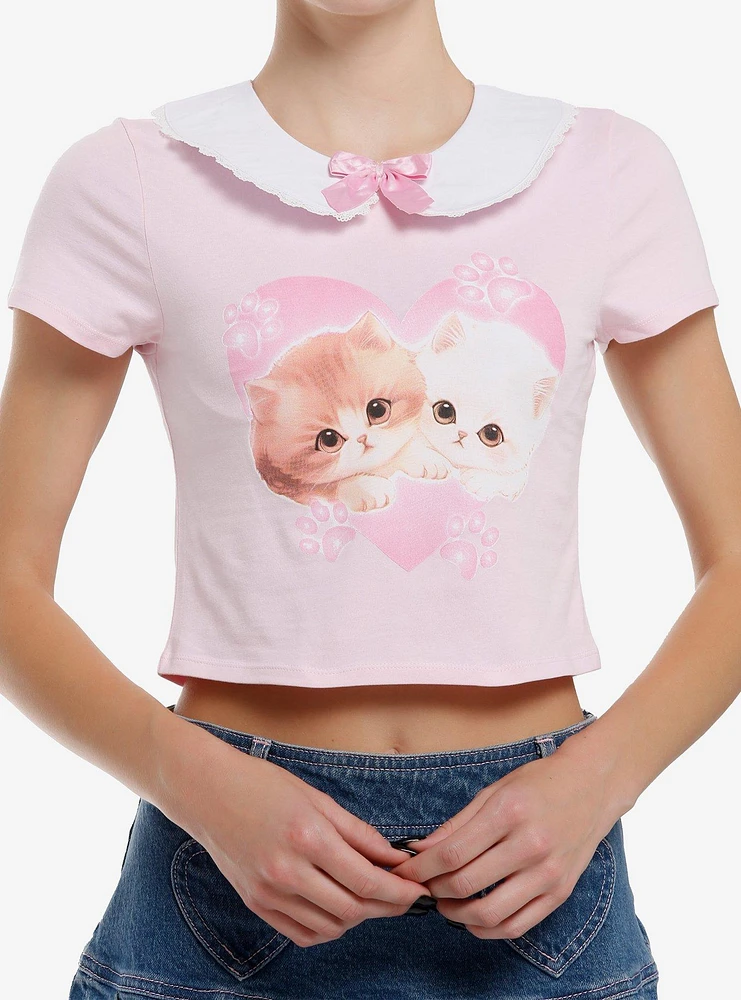 Sweet Society Kawaii Kitten Peter Pan Collar Girls Crop Top