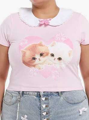 Sweet Society Kawaii Kitten Peter Pan Collar Girls Crop Top Plus