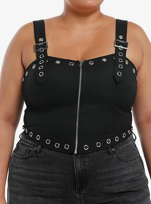 Social Collision Black Grommet Zip-Front Girls Corset Plus