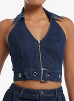 Dark Indigo Grommet Buckle Strap Denim Girls Halter Top