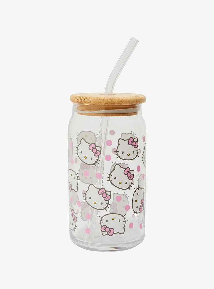 Sanrio Hello Kitty Allover Print Glass Cup with Straw - BoxLunch Exclusive