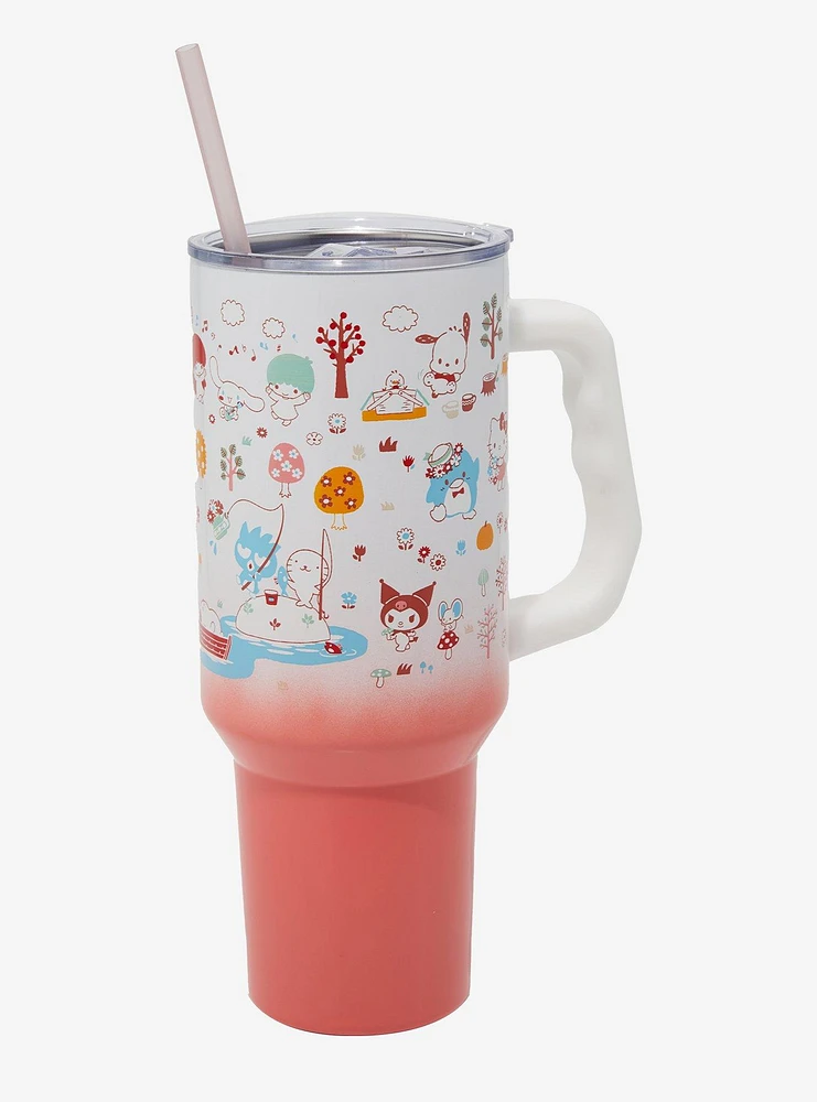 Sanrio Hello Kitty and Friends Outdoors Allover Print Straw Tumbler with Handle