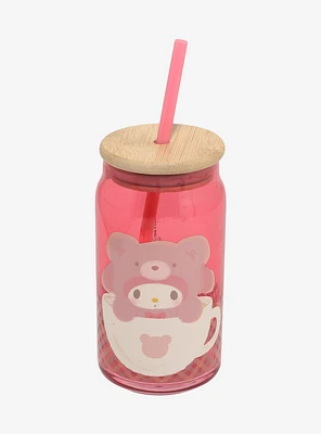 Sanrio My Melody Latte Bear Glass Cup with Straw