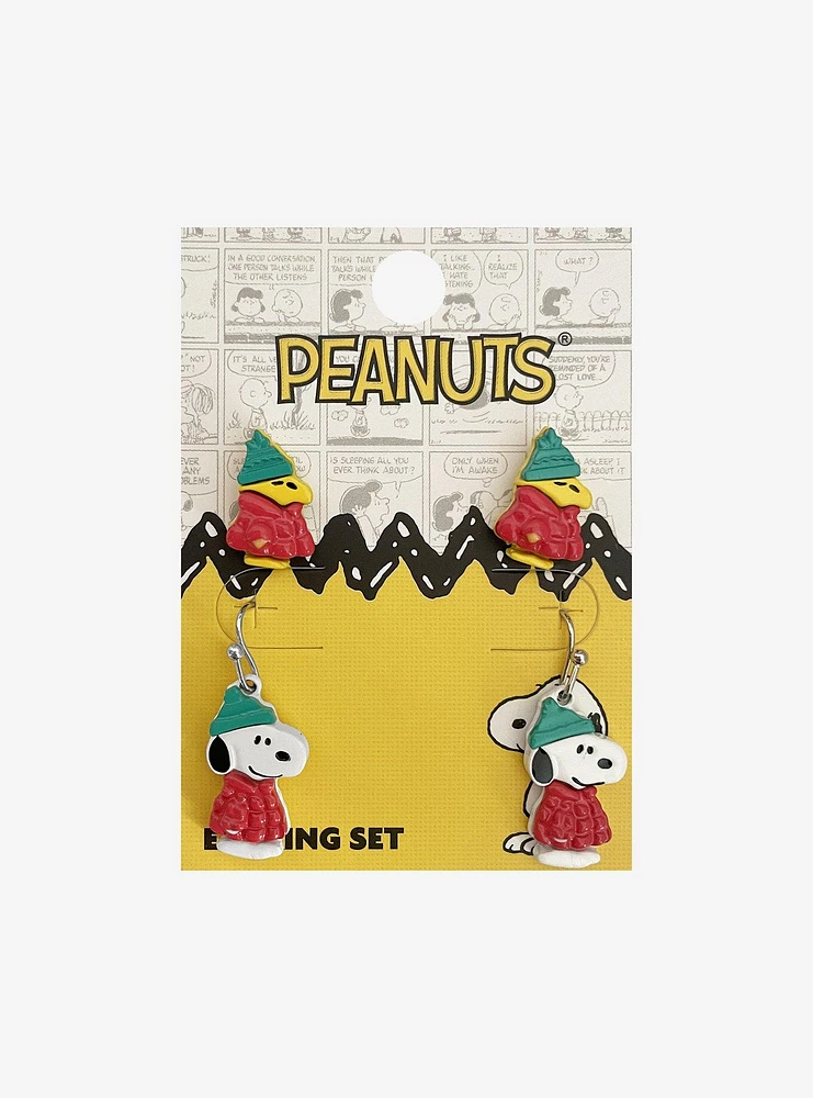 Peanuts Snoopy & Woodstock Puffer Jacket Earring Set