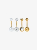 Steel Bling Pearl Navel Barbell 4 Pack