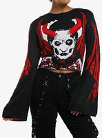 Ghost Winged Demon Papa Intarsia Girls Crop Sweater