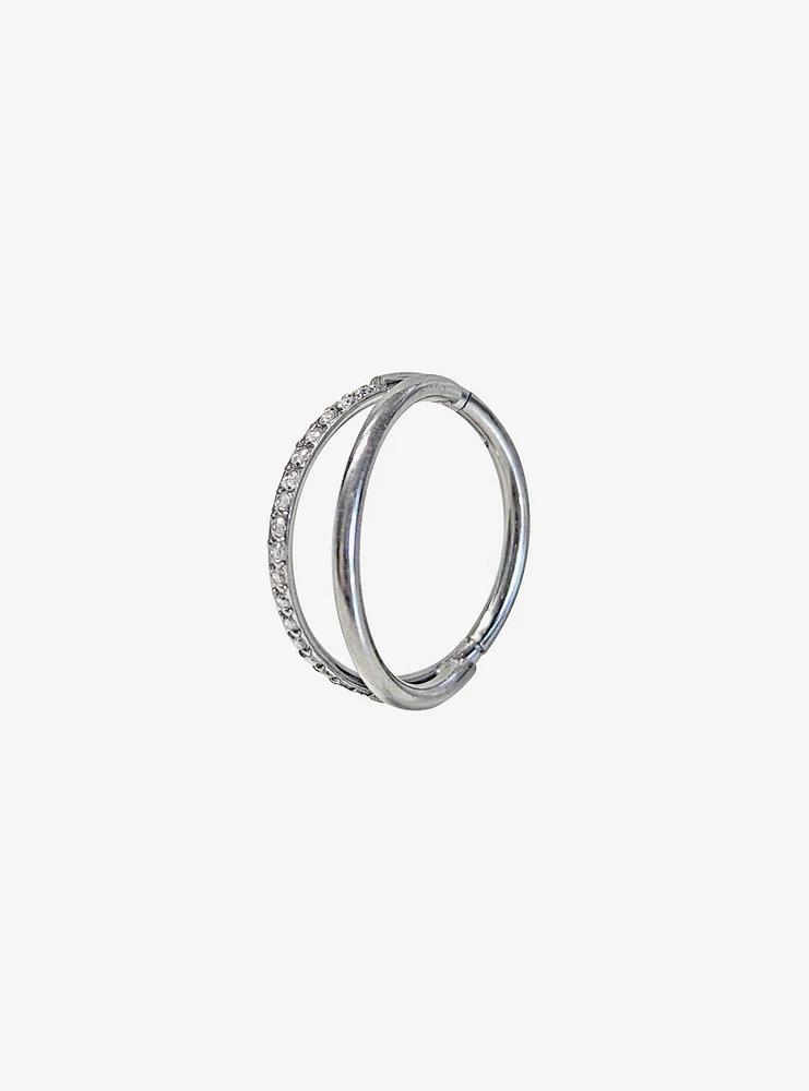 Steel Silver Bling Double Hoop Hinged Clicker