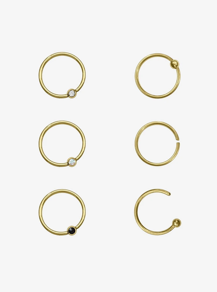 Steel Gold Basic Nose Hoop 6 Pack