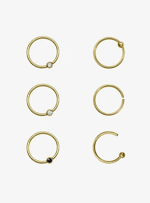 Steel Gold Basic Nose Hoop 6 Pack