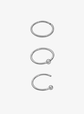 Steel Silver Basic Nose Hoop 3 Pack