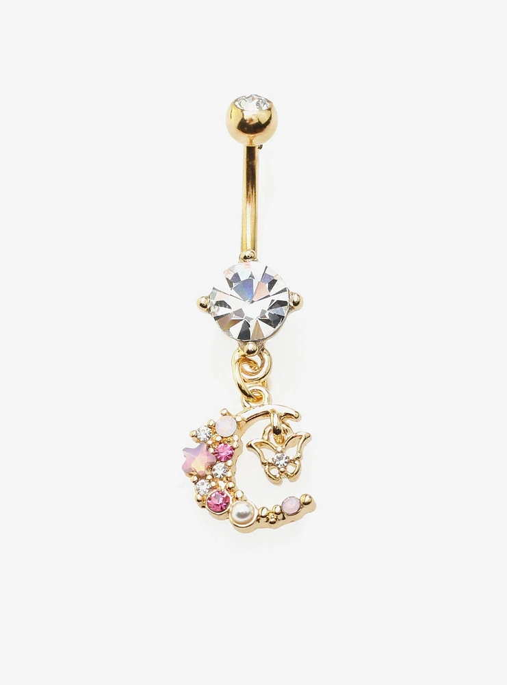 14G Steel Bling Moon Butterfly Navel Barbell