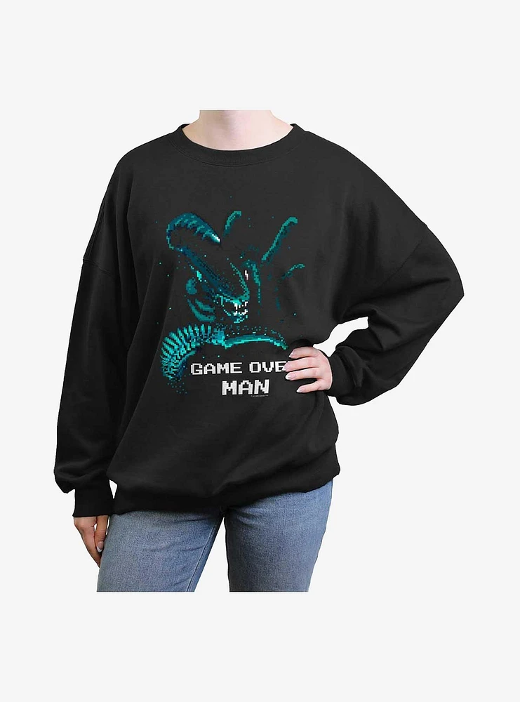 Alien Game Over Man Pixel Girls Oversized Sweatshirt