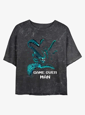 Alien Game Over Man Pixel Girls Mineral Wash Crop T-Shirt