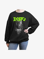 Alien Big Face Kanji Girls Oversized Sweatshirt