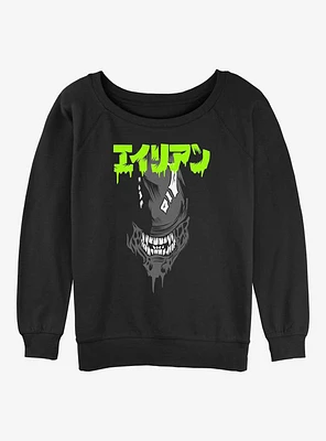 Alien Big Face Kanji Girls Slouchy Sweatshirt