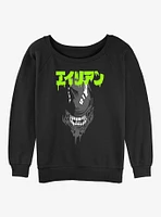 Alien Big Face Kanji Girls Slouchy Sweatshirt