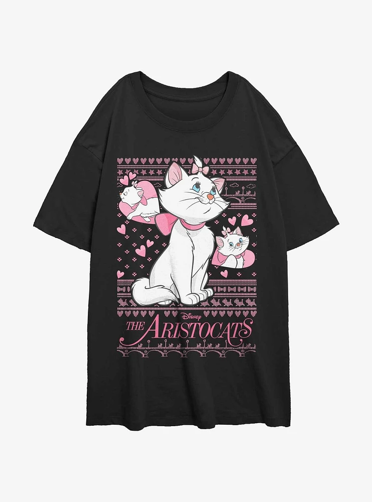 Disney The Aristocats Marie Ugly Christmas Sweater Pattern Girls Oversized T-Shirt