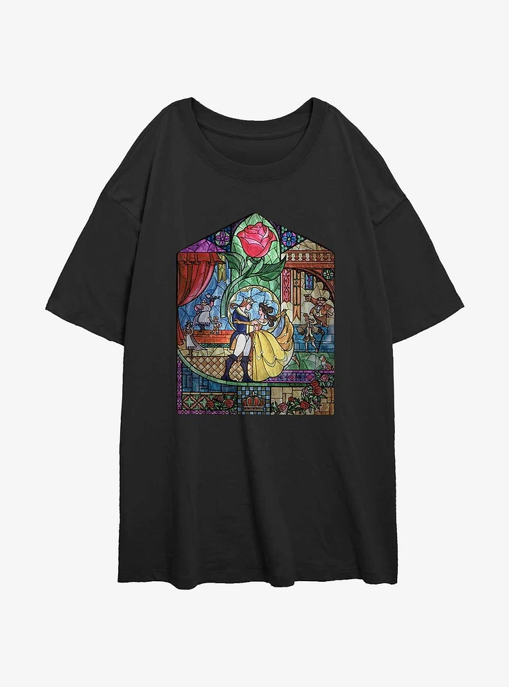 Disney Beauty And The Beast Stained Glass Girls Oversized T-Shirt