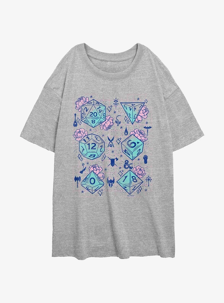 Dungeons & Dragons Floral Dice Girls Oversized T-Shirt