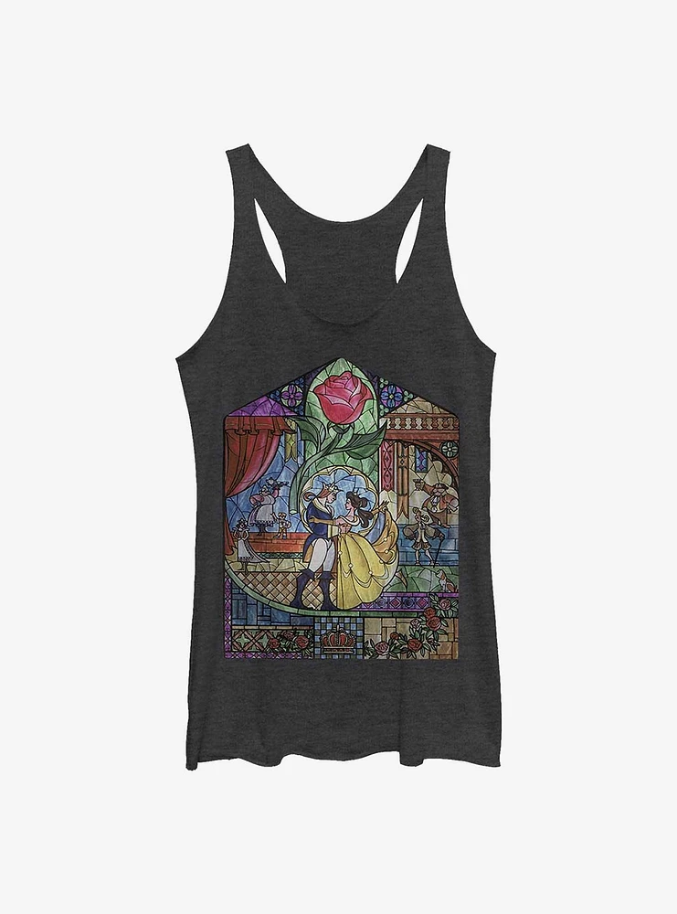 Disney Beauty And The Beast Stained Glass Girls Raw Edge Tank