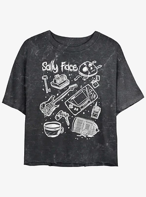 Sally Face Doodle Mineral Wash Girls Crop T-Shirt