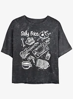 Sally Face Doodle Mineral Wash Girls Crop T-Shirt