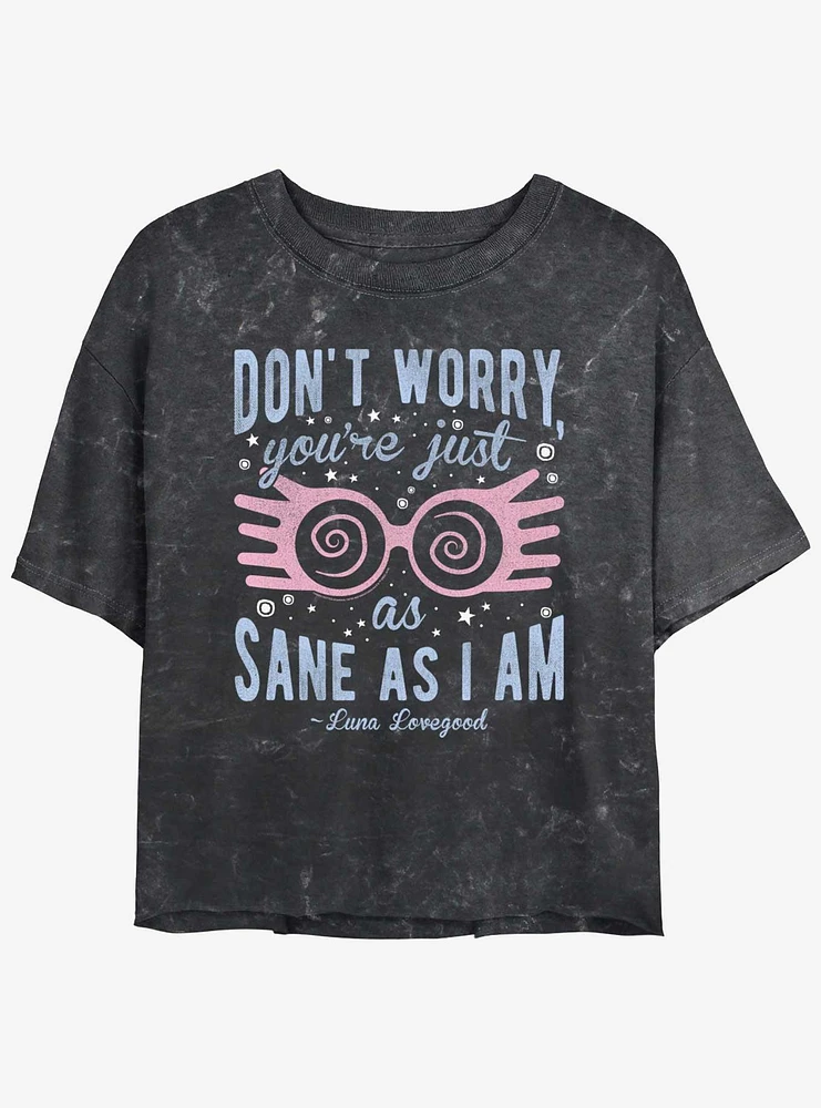 Harry Potter Just As Sane Luna Mineral Wash Girls Crop T-Shirt