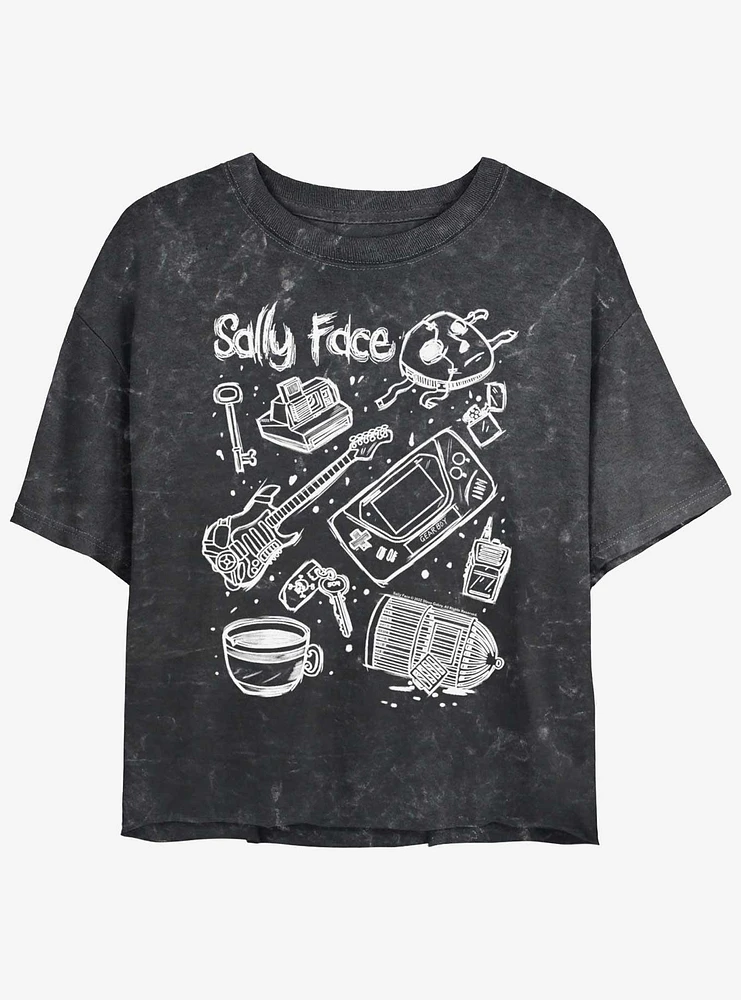 Sally Face Doodles Womens Mineral Wash Crop T-Shirt