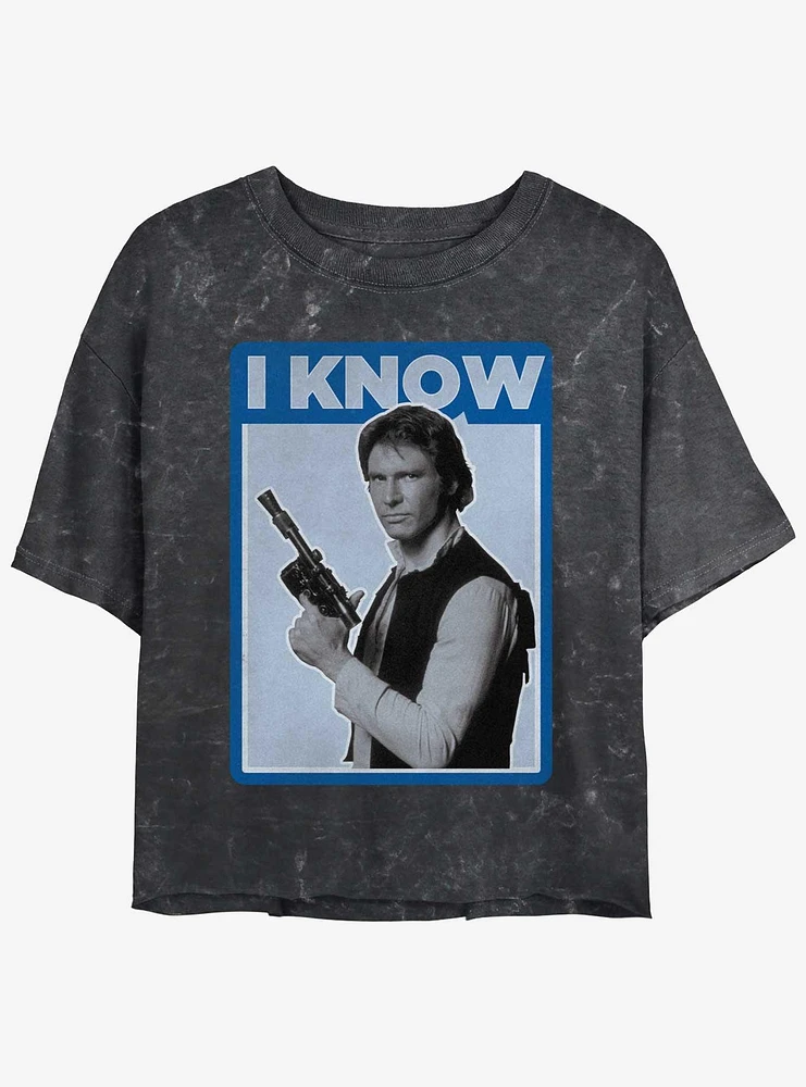 Star Wars Han Solo I Know Womens Mineral Wash Crop T-Shirt