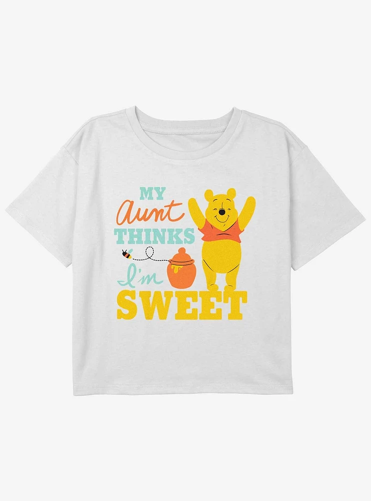 Disney Winnie The Pooh My Aunt Thinks I'm Sweet Youth Girls Boxy Crop T-Shirt