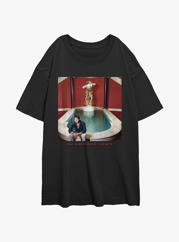 Scarface 1983 Fountain Portrait Womens Oversized T-Shirt