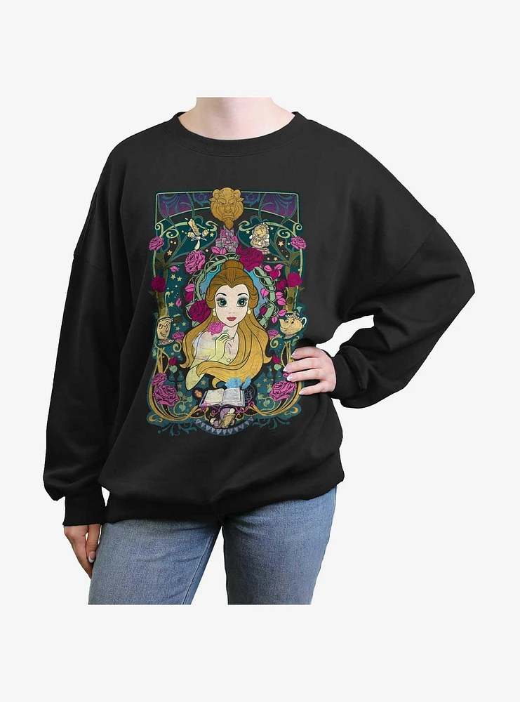 Disney Beauty and the Beast Belle Flowers Womens Oversized Sweatshirt