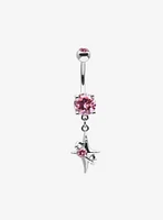 14G Steel Silver Pink Gem Starburst Navel Barbell