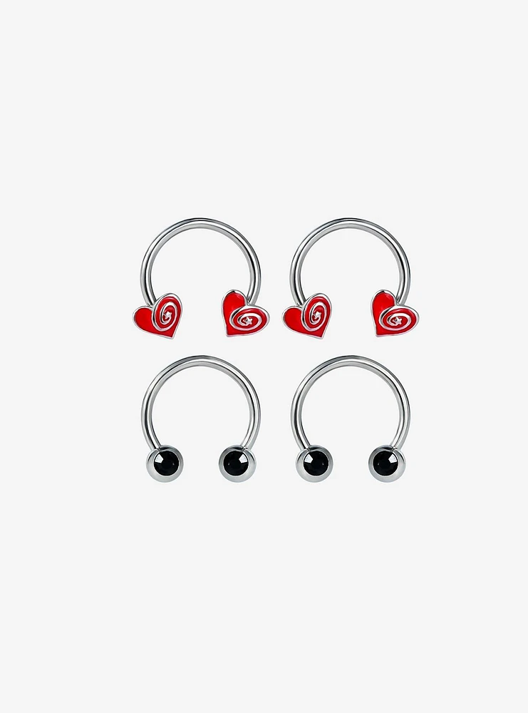 Steel Silver Swirl Heart Curved Barbell 4 Pack