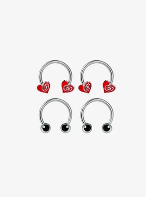 Steel Silver Swirl Heart Curved Barbell 4 Pack