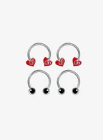 Steel Silver Swirl Heart Curved Barbell 4 Pack