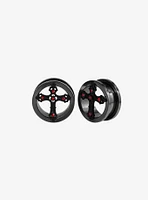 Steel Black & Red Gothic Cross Tunnel Plug 2 Pack