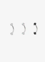 16G Steel Silver Black & Clear Gem Eyebrow Barbell 3 Pack