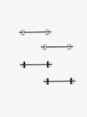 14G Steel Silver Jeweled Spiked Nipple Barbell 4 Pack